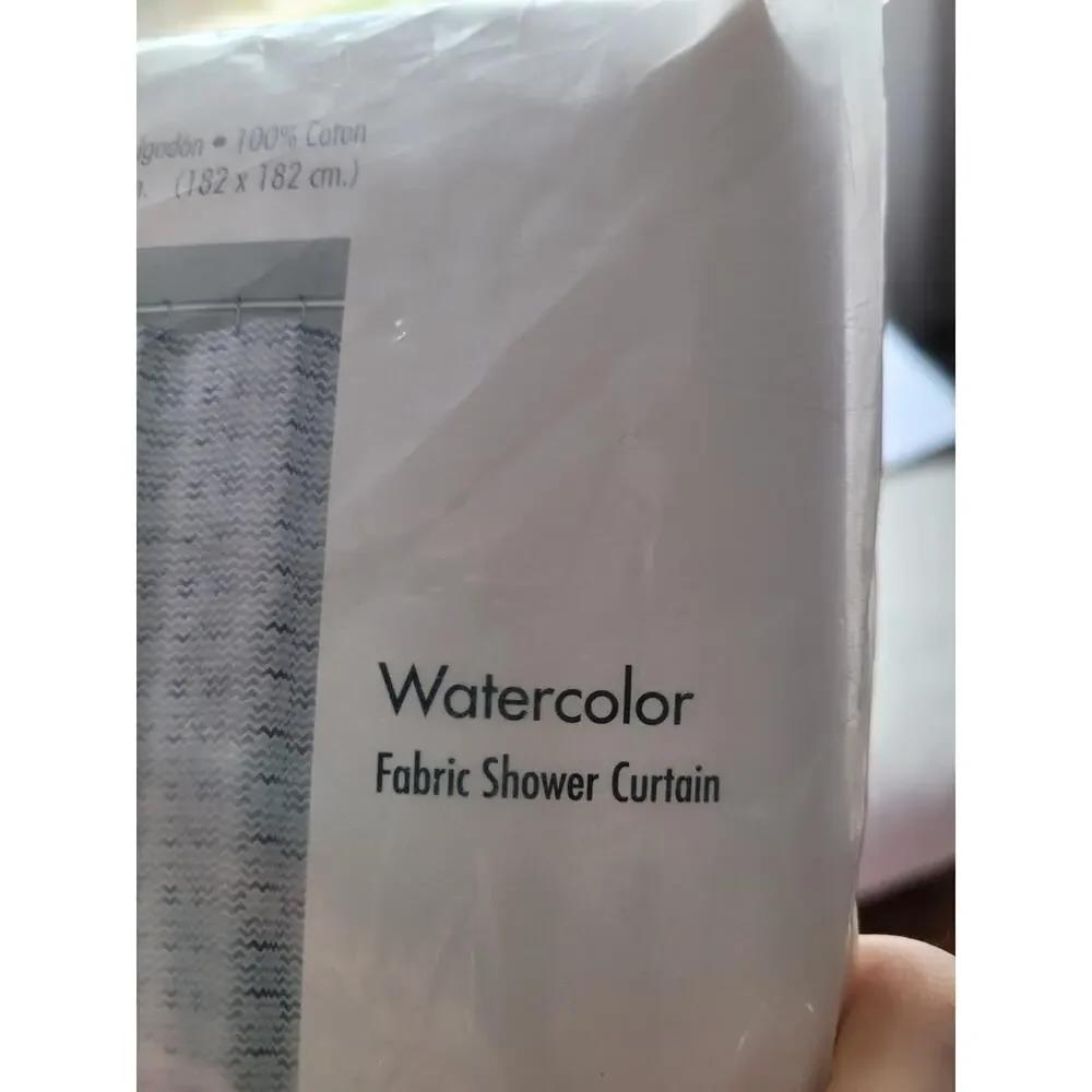 Saturday Knight Limited Watercolor 72x72 100% Cotton Chevron Shower Curtain Blue
